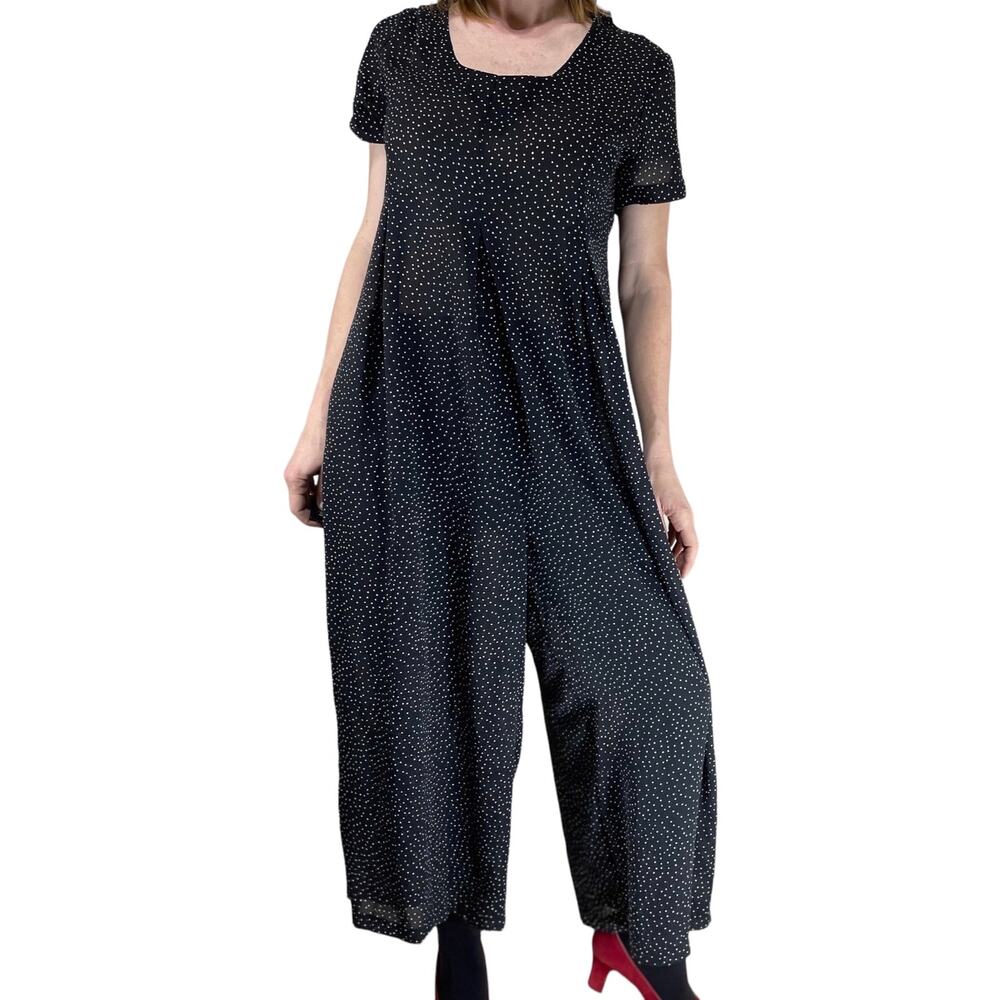 Vintage 90s Express Black and White Polka Dot Palazzo Jumpsuit Size Small